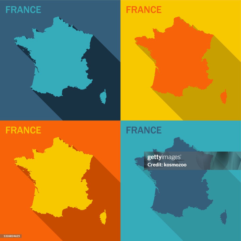 Frankreich flache Karte in vier Farben erhältlich