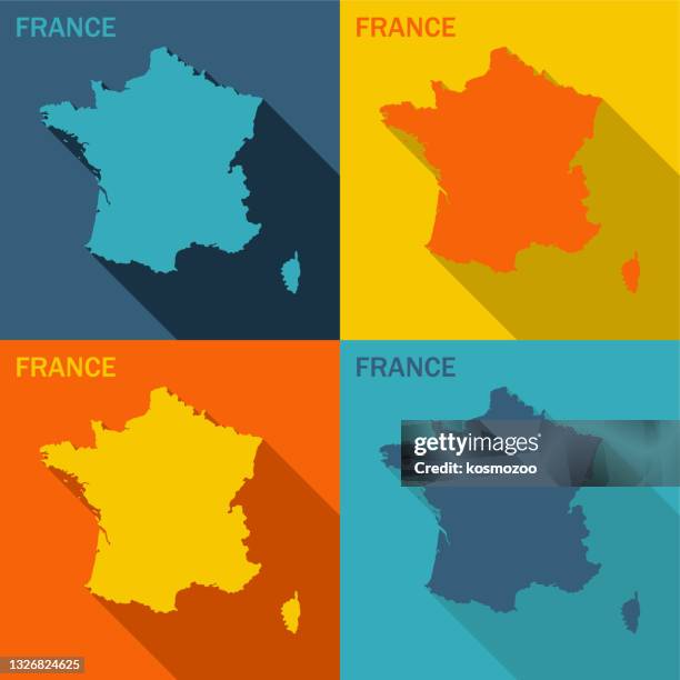 france flat map available in four colors - country geographic area stock illustrations