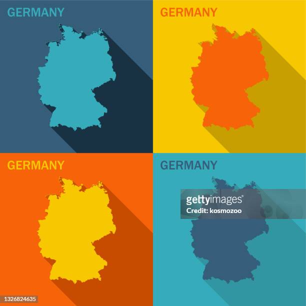 deutschland flache karte in vier farben erhältlich - brooch stock-grafiken, -clipart, -cartoons und -symbole
