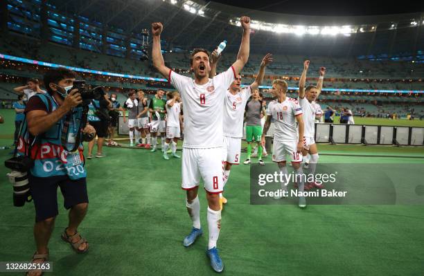 Thomas Delaney of Denmark celebrates their side's victory after the UEFA Euro 2020 Championship Quarter-final match between Czech Republic and...