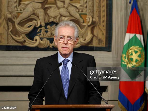 Mario Monti attends a press conference after a meeting with Italian President Giorgio Napolitano as he is announced as the new Italian PM-designate,...