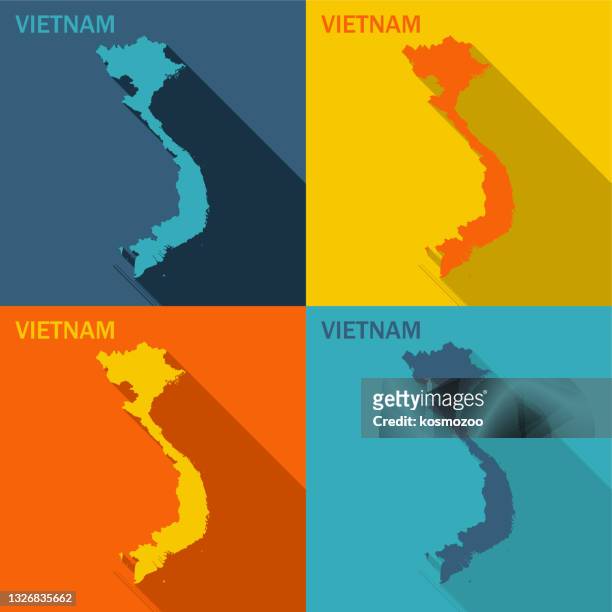 vietnam flat map available in four colors - vietnam map stock illustrations
