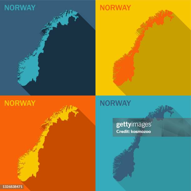 norway flat map available in four colors - norway stock illustrations