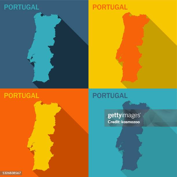 ilustrações de stock, clip art, desenhos animados e ícones de portugal flat map available in four colors - mapa portugal