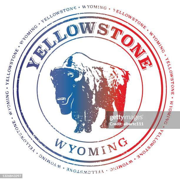 yellowstone wyoming retro travel stamp - buffalo 幅插畫檔、美工圖案、卡通及圖標