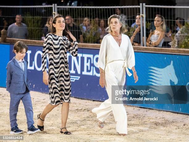 Raphael Elmaleh, Charlotte Casiraghi and Princess Caroline of Hanover attend the Grand Prix du Prince during the 15th international Monte-Carlo...