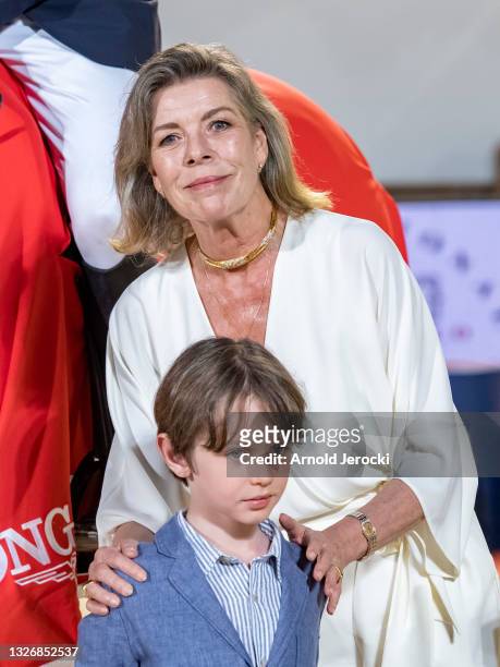 Princess Caroline of Hanover and Raphael Elmaleh attend the Grand Prix du Prince during the 15th international Monte-Carlo Jumping on July 03, 2021...