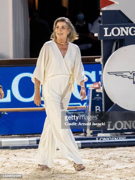 Princess Caroline of Hanover attends the Grand Prix du Prince during the 15th international Monte-Carlo Jumping on July 03, 2021 in Monte-Carlo,...