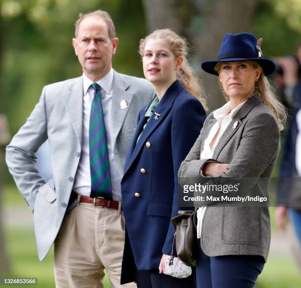 Prince Edward, Earl of Wessex, Lady Louise Windsor and Sophie, Countess of Wessex watch the carriage driving marathon event as they attend day 3 of...