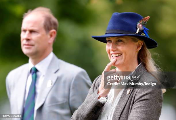 Prince Edward, Earl of Wessex and Sophie, Countess of Wessex watch the carriage driving marathon event as they attend day 3 of the Royal Windsor...
