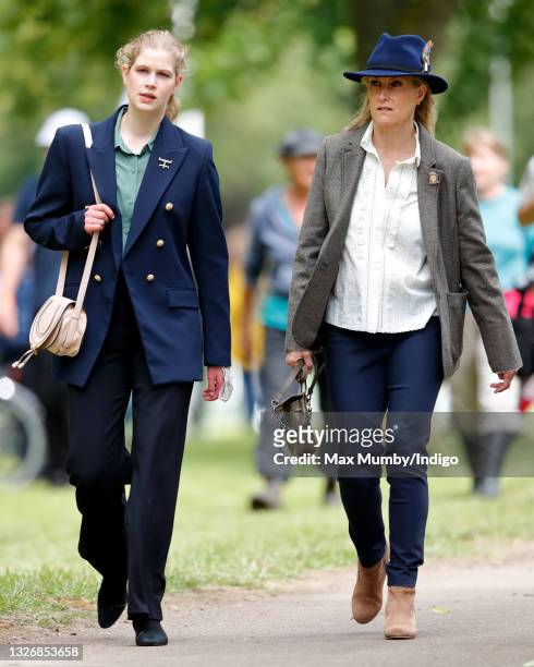 Lady Louise Windsor and Sophie, Countess of Wessex attend day 3 of the Royal Windsor Horse Show in Home Park, Windsor Castle on July 3, 2021 in...
