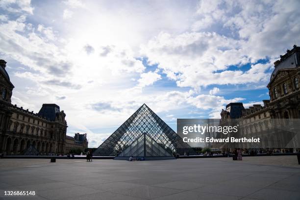 General view of the Louvre pyramid, during the "How Did I Become A Super Hero" Premiere At "Cinema Paradiso Louvre" Festival At Cour Carre Du...