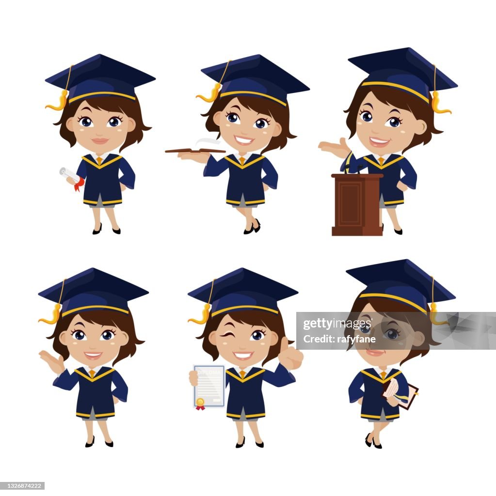 Student Charters Drawring Graduate Student Characters With Different Poses High-Res Vector ...