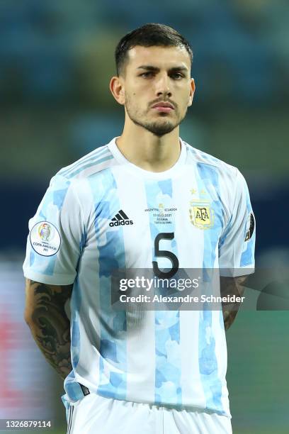 Leandro Paredes of Argentina looks on prior to a quarter-final match of Copa America Brazil 2021 between Argentina and Ecuador at Estadio Olimpico on...