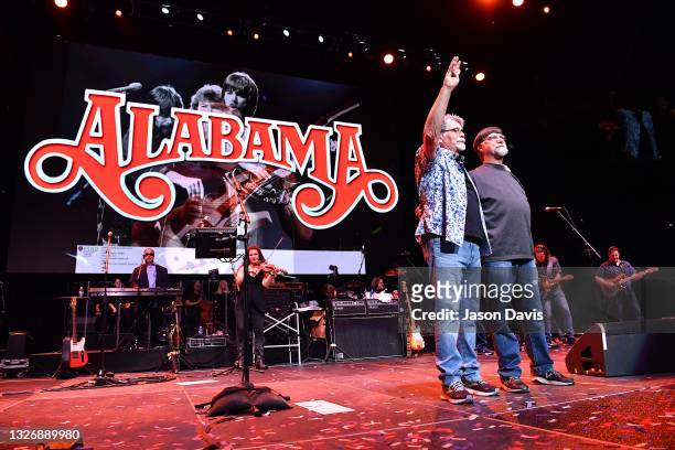 Randy Owen and Teddy Gentry of Alabama perform on stage during the Alabama 50th Anniversary Tour Opening Weekend at Bridgestone Arena on July 03,...