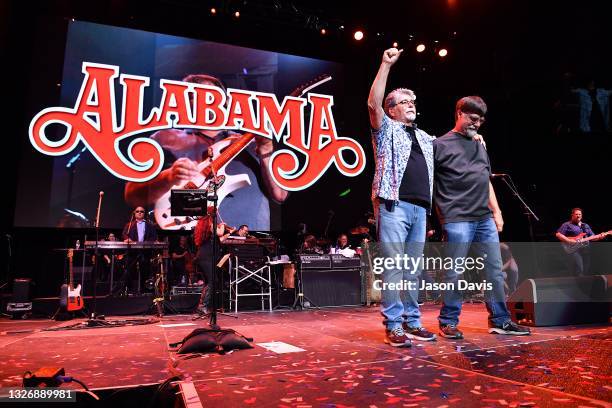 Randy Owen and Teddy Gentry of Alabama perform on stage during the Alabama 50th Anniversary Tour Opening Weekend at Bridgestone Arena on July 03,...
