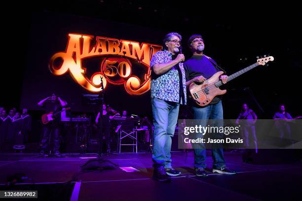 Randy Owen and Teddy Gentry of Alabama perform on stage during the Alabama 50th Anniversary Tour Opening Weekend at Bridgestone Arena on July 03,...