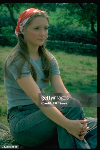 Actress Lesley Manville in character as Rosemary Kendall in television soap Emmerdale Farm, circa 1975.
