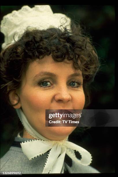 Actress Pauline Collins in character as Sarah on the set of period drama Upstairs, Downstairs, circa 1975.