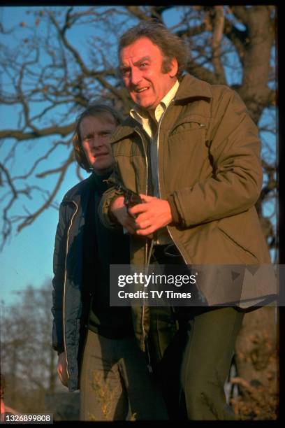 Actors John Thaw and Dennis Waterman in character as Jack Regan and George Carter in The Sweeney episode 'Taste Of Fear', circa 1976.