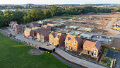 Aerial view of new build housing construction site in England, UK