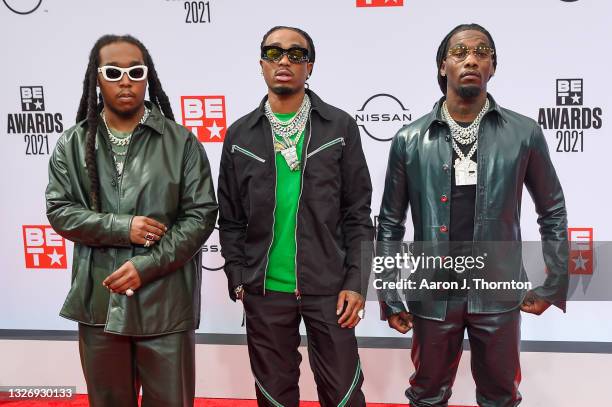 Recording Artists Takeoff, Quavo, and Offset of Migos attend the 2021 BET Awards at the Microsoft Theater on June 27, 2021 in Los Angeles, California.