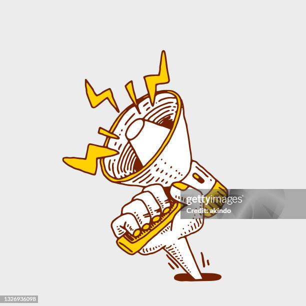 megaphone horn in hand - remote location stock illustrations