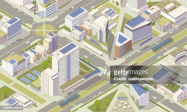 sustainable city illustration - green roof stock illustrations