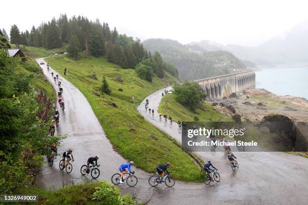 Jonas Vingegaard of Denmark and Team Jumbo-Visma white best young jersey, Esteban Chaves of Colombia and Team BikeExchange, David Gaudu of France and...