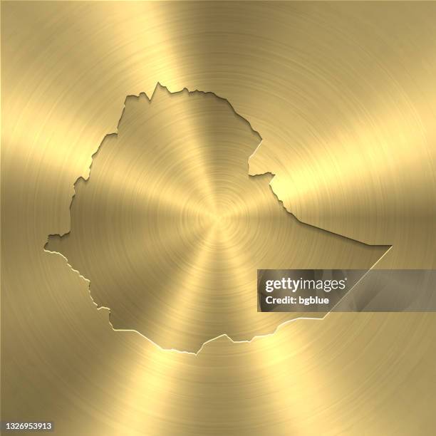 ethiopia map on gold background - circular brushed metal texture - gold border stock illustrations