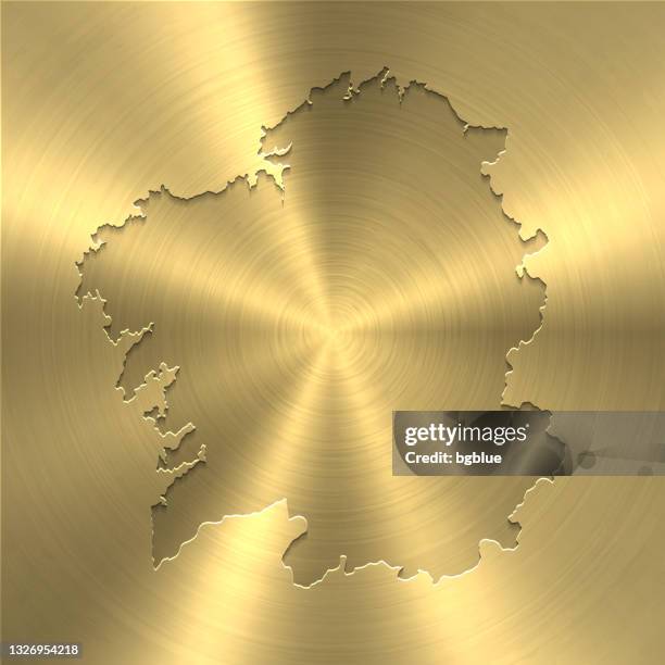 galicia map on gold background - circular brushed metal texture - santiago de compostela stock illustrations