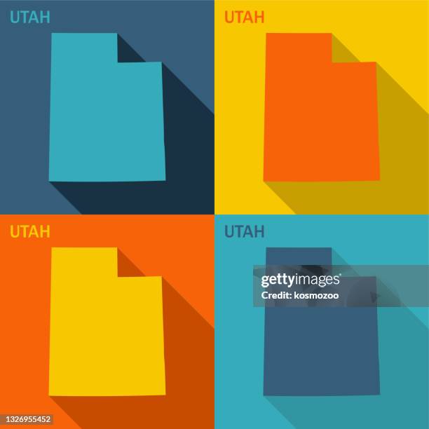 illustrazioni stock, clip art, cartoni animati e icone di tendenza di mappa piatta dello utah disponibile in quattro colori - utah