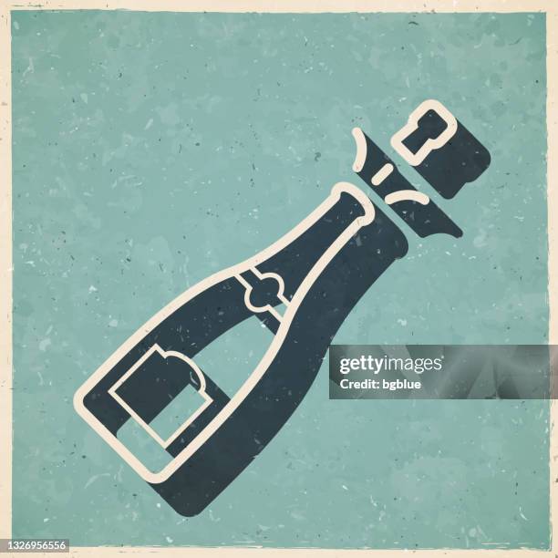 champagne explosion. icon in retro vintage style - old textured paper - wine splash texture stock illustrations