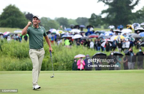 Lucas Herbert of Australia celebrates holeing the winning putt on the 18th hole during final round of The Dubai Duty Free Irish Open at Mount Juliet...