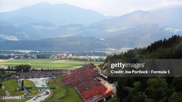 General view of the race action during the F1 Grand Prix of Austria at Red Bull Ring on July 04, 2021 in Spielberg, Austria.