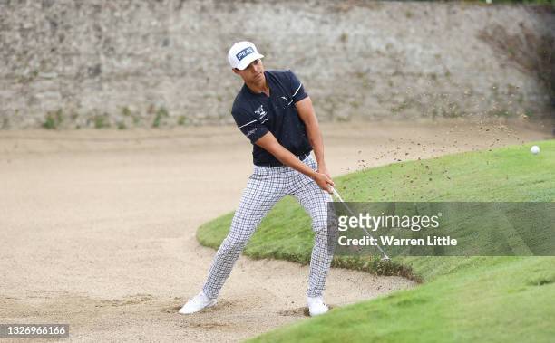 Johannes Veerman of USA plays his bunker shot on the 16th hole during final round of The Dubai Duty Free Irish Open at Mount Juliet Golf Club on July...