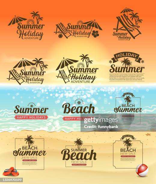 bright beach labels - boat logo stock illustrations