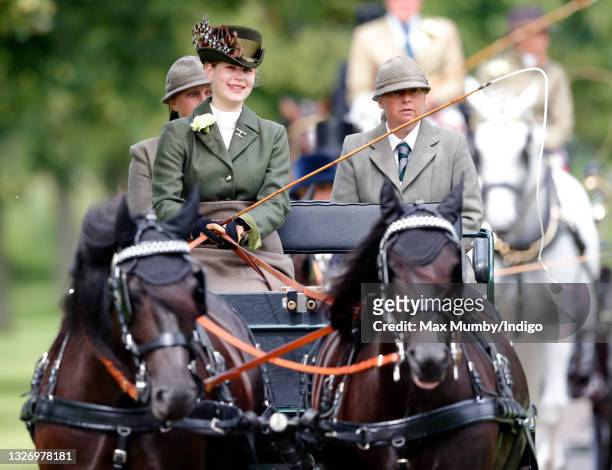 Lady Louise Windsor takes part in 'The Champagne Laurent-Perrier Meet of The British Driving Society' on day 4 of the Royal Windsor Horse Show in...