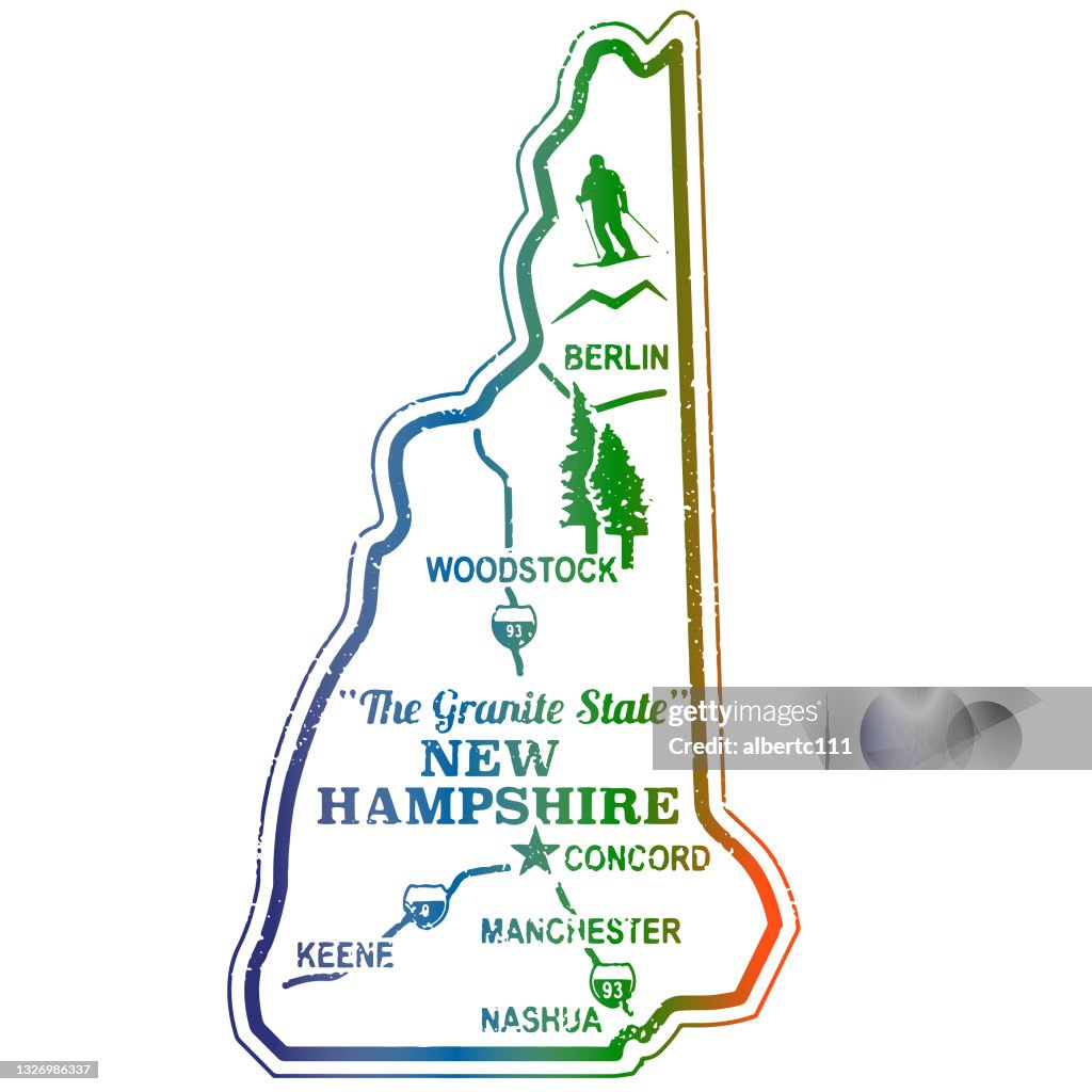 New Hampshire Retro Travel Stamp