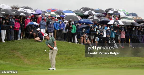 Lucas Herbert of Australia plays his third shot on the 18th hole during Day Four of The Dubai Duty Free Irish Open at Mount Juliet Golf Club on July...