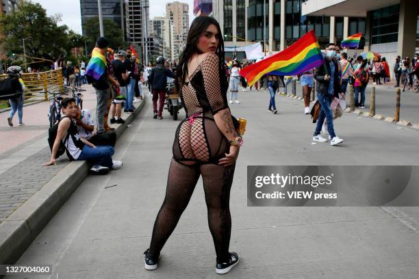 Person poses during the LGBTIQ+ pride parade on July 04, 2021 in Bogota, Colombia. The parade is a protest against violence suffered by the LGBTIQ+...