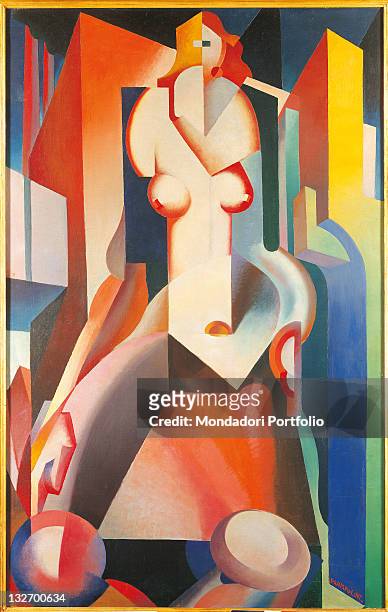 Italy, Lazio, Rome, Private Collection. Whole artwork view. Red yellow bosom breast blue.
