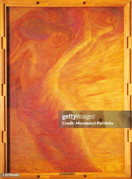 Italy, Lombardy, Milan, Chamber of Commerce, Industry. Detail. Personification Day yellow orange young woman long hair.