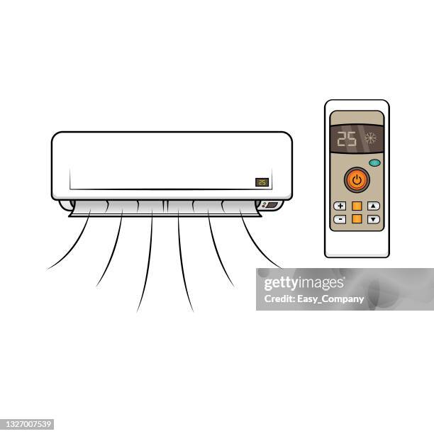 cartoon house air conditioner for kids this is a vector illustration for preschool and home training for parents and teachers. - air cooler stock illustrations