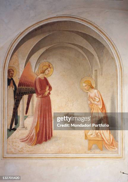 Italy, Tuscany, Florence, San Marco Convent, cell 3. Whole artwork view. Annunciation Convent San Marco Madonna Brother.