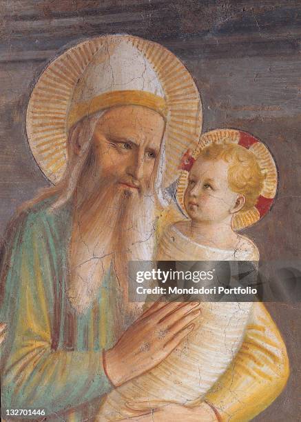 Italy, Tuscany, Florence, San Marco Convent, cell 10. Detail. Face Simeon Jesus Child Baby priest.