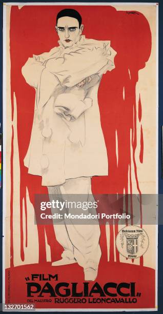 Private collection. Film poster Pagliacci film clown red white.