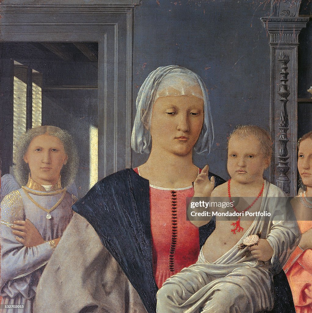 Virgin with Child Giving His Blessing and Two Angels (The Senigallia Madonna), by Pietro di Benedetto dei Franceschi known as Piero della Francesca, 1478 - 1480 about, 15th Century, oil and tempera on walnut panel, cm 61 x 53,5 .