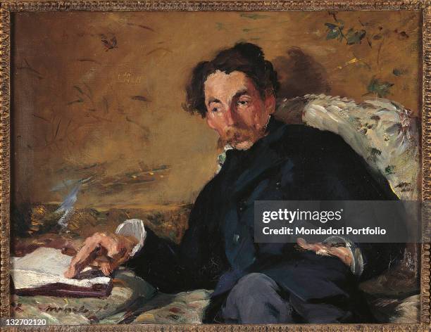 France, Ile de France, Paris, Muse dOrsay, RF2661. Whole artwork view. Portrait of the poet Stphane Mallarm book cigar armchair mustache.