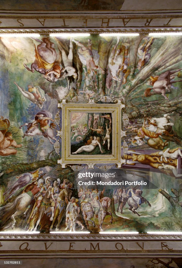 Sala dellAetas Felicior or Room of the Kiss Frescos of the Vault, by Girolamo Mirala, Giacomo o Jacopo Zanguidi known as Bertoia, 1570 - 1573, 16th Century, fresco.